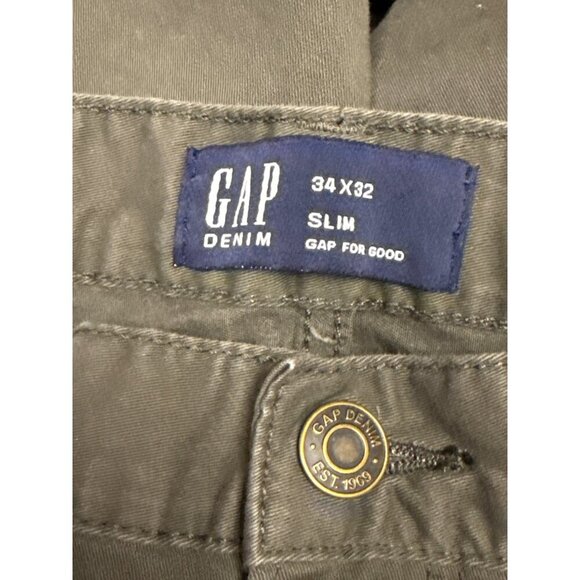Gap Men's Pants Denim Slim Fit Grey Green Straight Leg Casual Size 34 - Picture 7 of 8